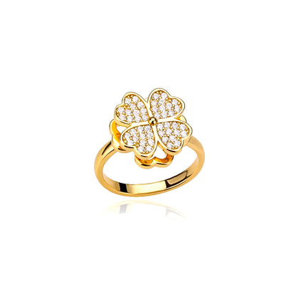 Spinner Zircon Heart Four Leaf Clover Rings for Women Stainless Steel anti Stress Anxiety Fidget Ring Jewelry Christmas Gift