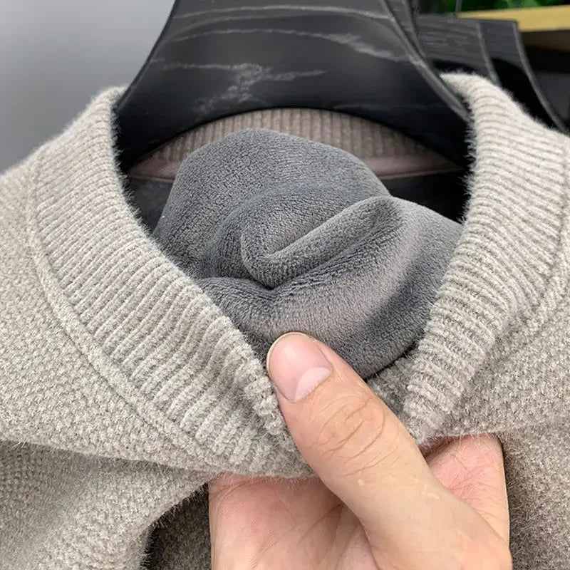 Winter Men'S Warm Fleece Sweater O-Neck Embroidered Casual Knitted Inner Lap Pullovers Thick Thermal Underwear Sweater