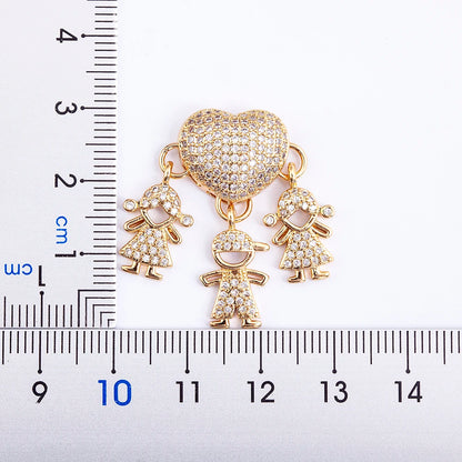 Hot Sale Son Daughter Heart Gold Plated Cubic Zirconia Family Girl Boy Pendant Necklace Chain Jewelry for Mother Gift
