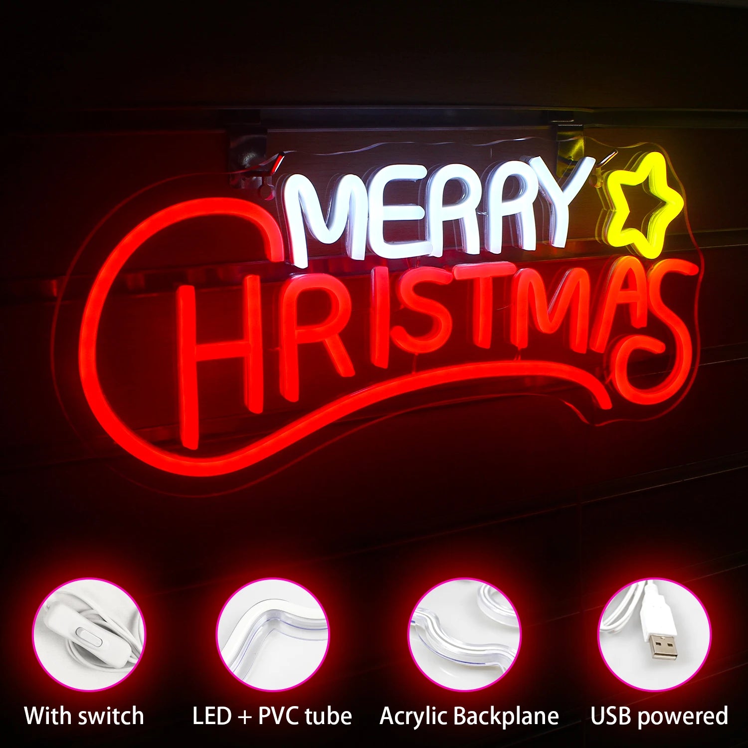 Merry Christmas Neon Sign Led Neon Light Christmas Decoration Indoor for Bedroom Party Bar Christmas Decorations Art Wall Decor