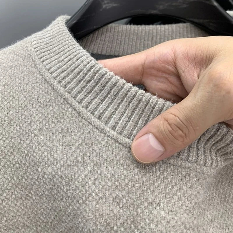 Winter Men'S Warm Fleece Sweater O-Neck Embroidered Casual Knitted Inner Lap Pullovers Thick Thermal Underwear Sweater