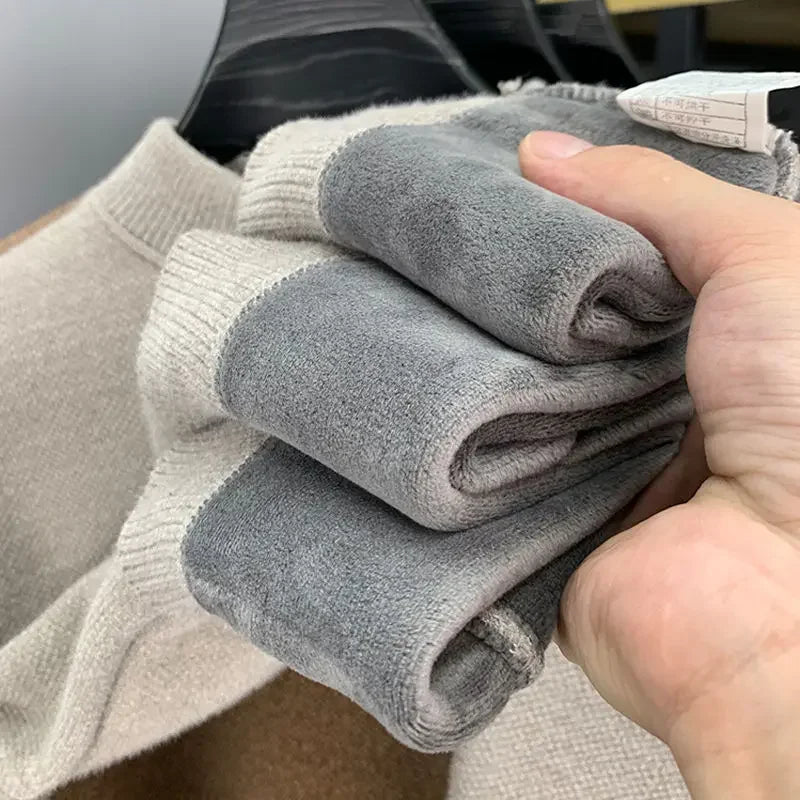 Winter Men'S Warm Fleece Sweater O-Neck Embroidered Casual Knitted Inner Lap Pullovers Thick Thermal Underwear Sweater